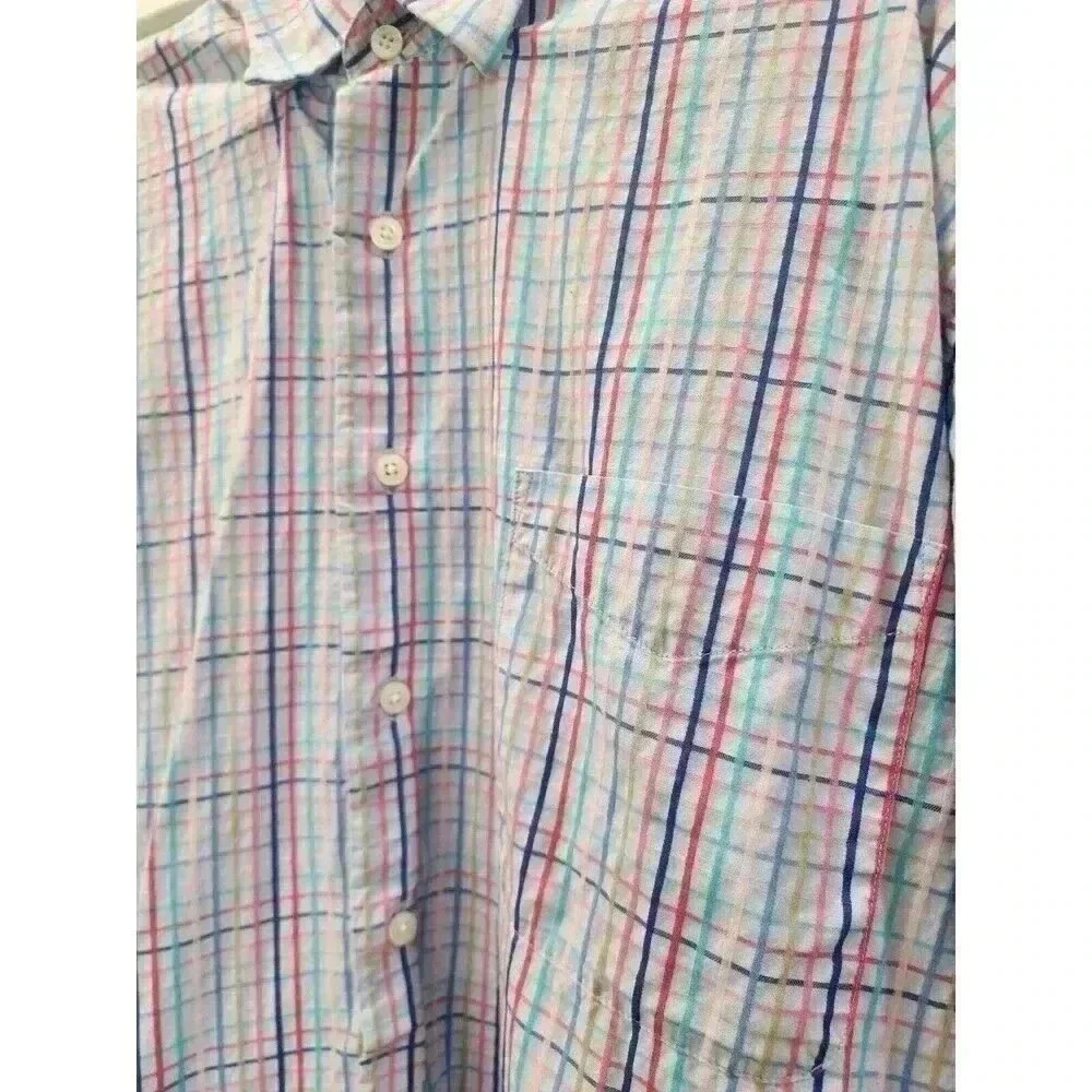 Alan Flusser Shirt Mens Large Blue Pink Green Colors Button Up Cotton Preppy - Picture 2 of 6